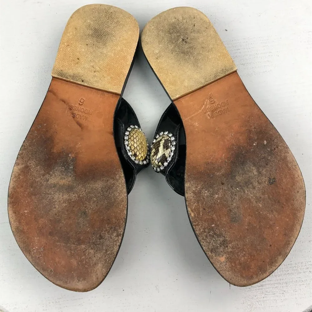 Mystique Boutique Black Sandal with Gold Embellishments